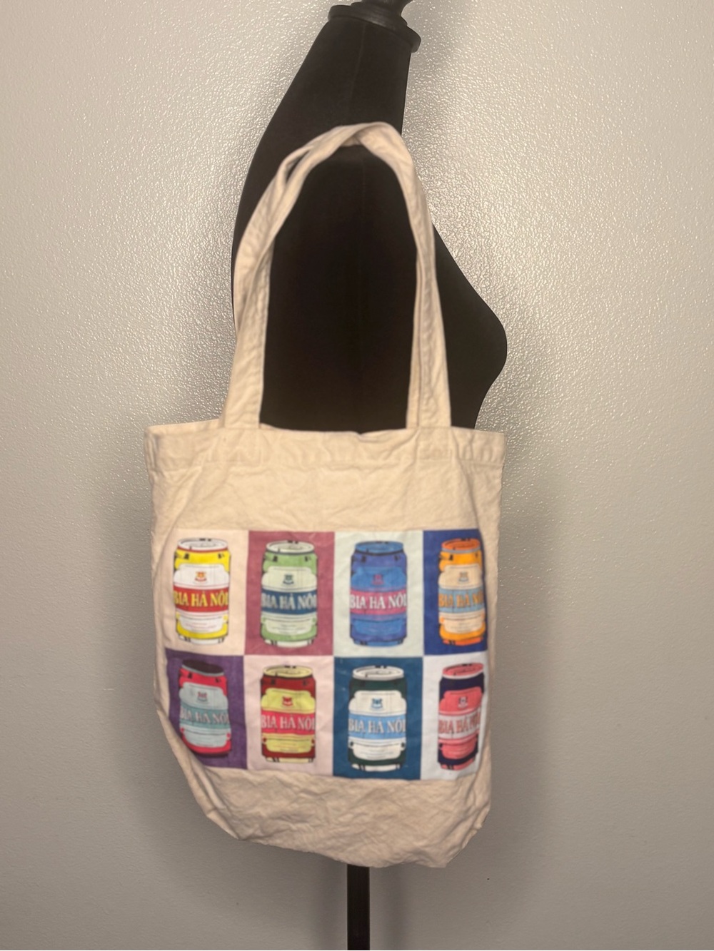 Cream Canvas Tote with Colorful Can Print